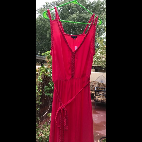 VENUS NWTs Barberry Geranium Pink Braided Deets Maxi Dress Greek Goddess Vibes M - Picture 1 of 14